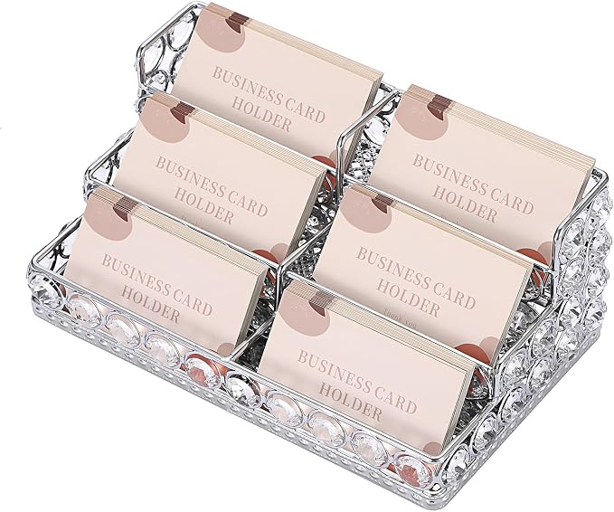 Hipiwe Crystal Business Card Holder Business Card Display Stand 3 Tiers Name Card Storage Organizer with 6 Slots Office Desktop Exhibition
