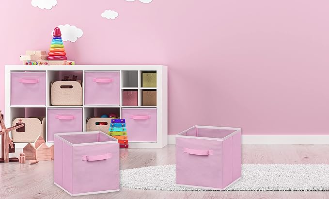 Simple Houseware Foldable Cube Storage Bins, 11-Inch Pink, 6-Pack Fabric Cubes Organizer for Closet or Shelves