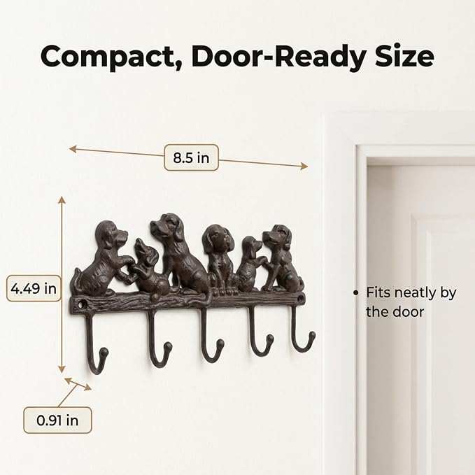 Lulu Decor Cast Iron 5 Dog Key Hooks, Ideal for Dog Lovers Heavy Duty Hooks, Decorative Hooks - Wall Mount Leash Holder for Wall Storage - Stylish Key Holder (Antique Black)
