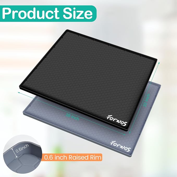 Waterproof Under Sink Mat 28" x 22", Silicone Cabinet Liner, Rubber Protector for Kitchen and Bathroom, Keeps Cabinets Clean, Dry, and Organized (Black)