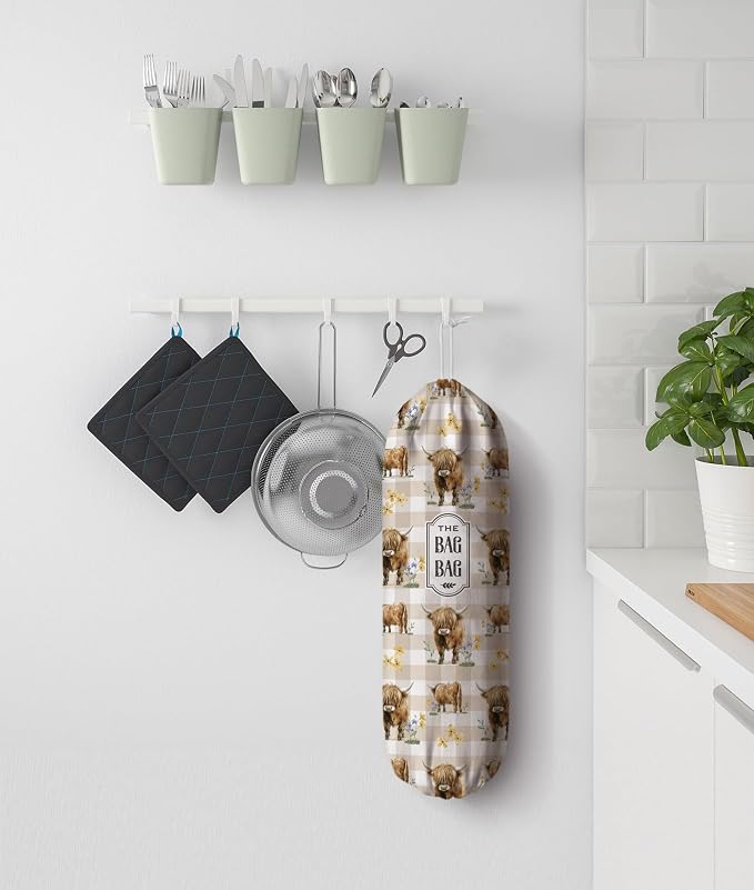 Highland Cow Plastic Bag Holder,Grocery Bag Holder Organizer Storage for Kitchen 23" x 9"