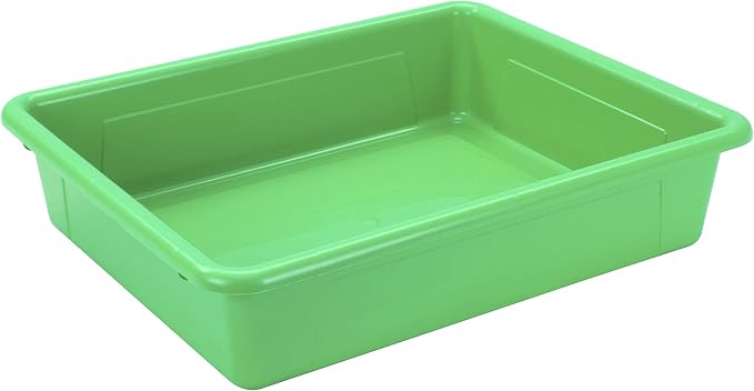 Storex Letter Size Flat Storage Tray – Organizer Bin with Non-Snap Lid for Classroom, Office and Home, Green, 5-Pack (62539U05C)