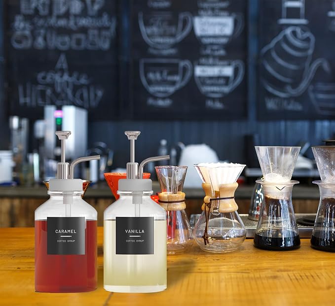 Neatsure 89 Coffee Syrup Labels for Coffee Bar Accessories, Minimalist Preprinted Coffee Stickers for Coffee Station, Essentials for Syrup Bottle & Dispenser Organization