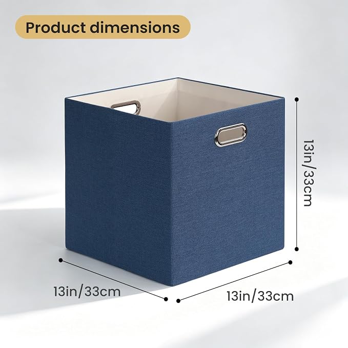 Posprica Storage Cube Basket Bins,13×13 Foldable Storage Boxes for Closet Organizer Shelf Cabinet Bookcase,Thick Fabric Drawer,Set of 4, Army Blue