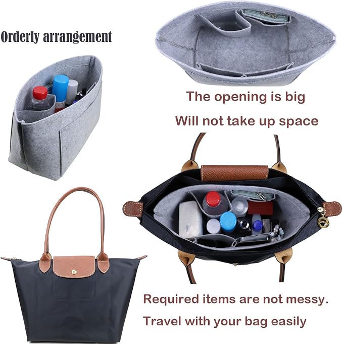 Lckaey bag Organizer Insert for longchamp le pliage organizer insert Handbags Organizer 1012French grey-S