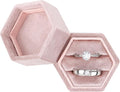 DesignSter Velvet Ring Box Hexagon - Premium Gorgeous Vintage Double Ring Display Holder with Detachable Lid for Proposal, Engagement, Wedding, Ceremony(Nude peach)