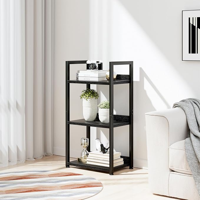 NUMENN Narrow Bookshelf, 3 Tier Bookshelves, Home Office Bookcase Shelf Storage Organizer, Free Standing Storage Shelving Unit for Bedroom, Living Room and Home Office, Black