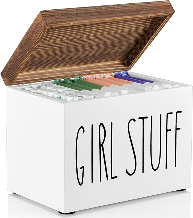 DRASTAR Tampon Holder for Bathroom, Feminine Product Organizer, Pad Organize Case with hinged lid, Shark Week Tampon Storage, Lady Stuff Box for Bathroom Accessories