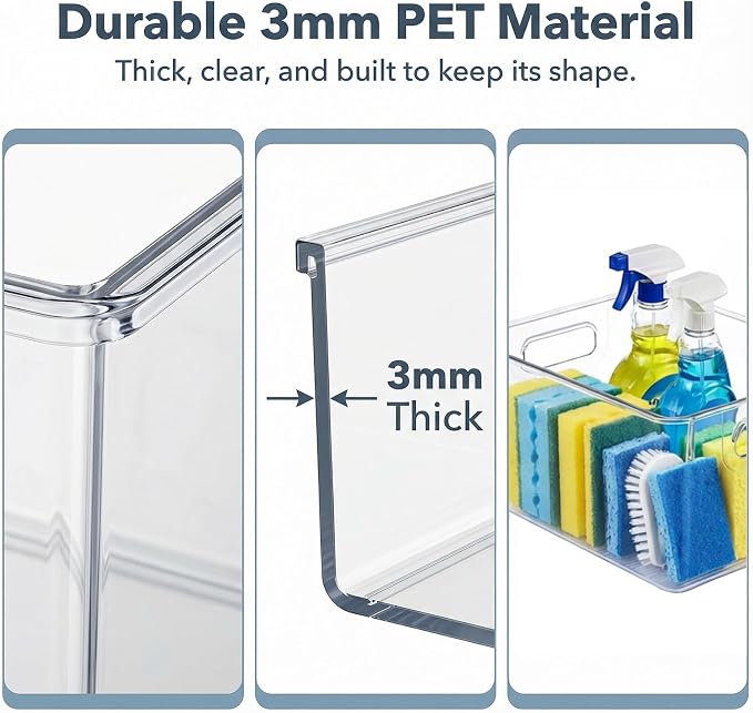 MOONEDGE Clear Plastic Storage Organizer Bins for Home Organization | Clear Bins for Organizing, Pantry Organizers and Storage, Kitchen, Fridge, Bathroom, Cabinet, Closet, Under-Sink, Laundry