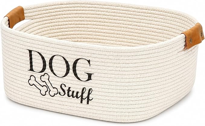 Geyecete Square Dog toy basket storage Cotton Rope Storage Basket Pet/Pet Toy And Accessory Storage Bin Doy Toy Box-Beige