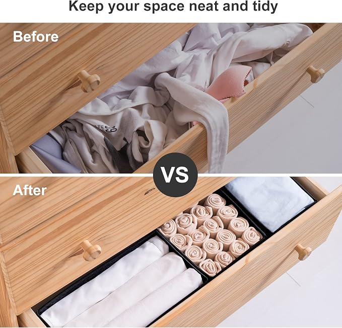6 Pack Dresser Organizers - Drawer Organizers for Clothing & Baby, Woven-Fabric Storage Drawers (Black