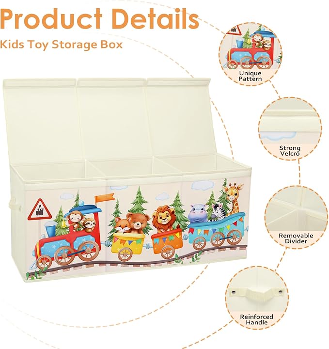Large Toy Box Chest Organizer with Flip Lid for Kids, Collapsible Oxford Toy Storage Box with Handles for Boys Girls, Sturdy Waterproof Storage Organizer for Bedroom Playroom Nursery, 37.7×12.5×15.7''