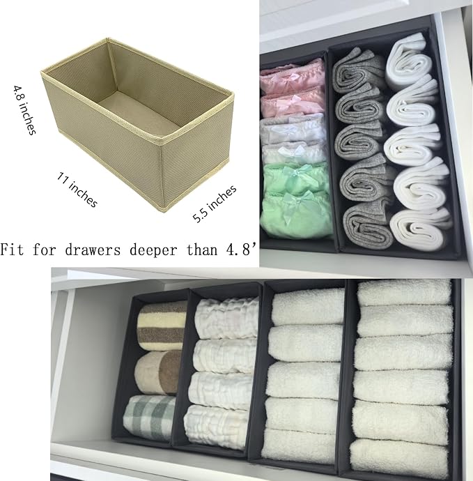Bructhun Sock Drawer Organizer 9 Pack - Collapsible Fabric Storage Bins for Underwear Divider, Small Closet Organizers with 9 Compartments, Khaki