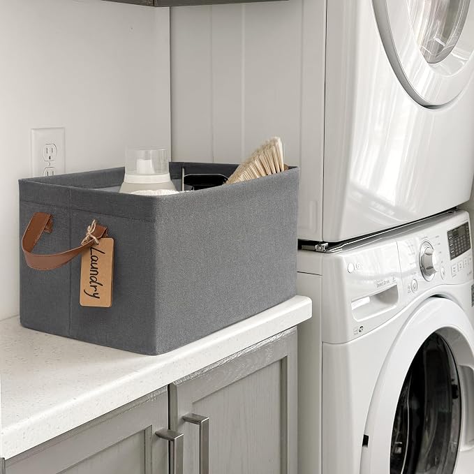 CHICVITA Storage Baskets Large Storage Bins for Organizing, Clothes Storage Bins, Closet Organizers and Storage, Small Laundry Basket for Shelves, 16 ¾" L x 11" W x 9 ¾" H, Grey, 2-Pack