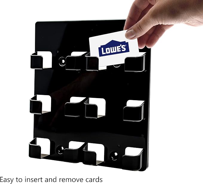 Marketing Holders Wall Business Card Holder with Hanging Hardware for 3.5" x 2" Gift Cards Black Acrylic 6 Slot Display Holds 50 Contact or 30 Membership Cards