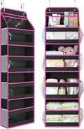 Yecaye 5 Tier Over the Door Organizer, Swing-proof Door Organizer Hanging with Clear PVC Windows, Behind the Door Storage for Bedroom Nursery Closet Laundry Pantry Bathroom, Pink and Black