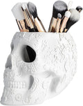 Skull Makeup Brush, Candy Bowl & Pen Holder, Bowl, Spooky Goth Decorations, Extra Large, Strong Resin, Skeleton Skulls and Bones Organizer Bathroom Trick Or Treat Decor by Gute (White)