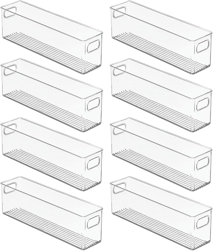 mDesign Plastic Bathroom Storage Container Bins w/ Handles - Closet, Cabinet, Vanity, Cupboard Shelf Organization, Hair Tools Accessory Organizer - Ligne Collection; Clear, ‎5x3.75x16 (Pack of 8)