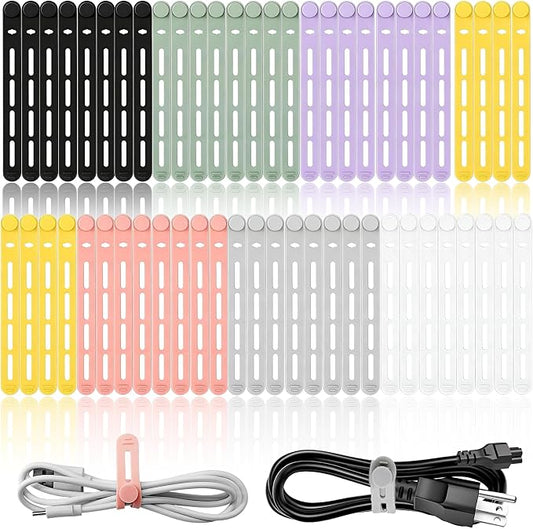 56Pcs Silicone Cable Ties Reusable, Multipurpose Cable Management Organizer, Adjustable Fastening Cable Straps with Locking Buckles, High Elasticity Cord Organizer, Travel Essentials (5.2in, 7Colors)