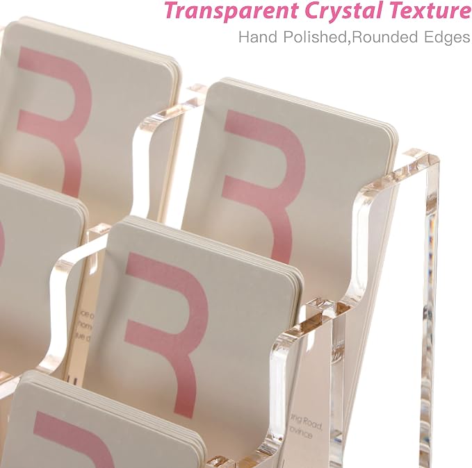 SANRUI Vertical Business Card Holder for Desk,16 Slots 4 Tier Clear Acrylic Business Card Display Stand,Multiple Business Card Desktop Organizer holders for Women and Men,Holds 960 Cards