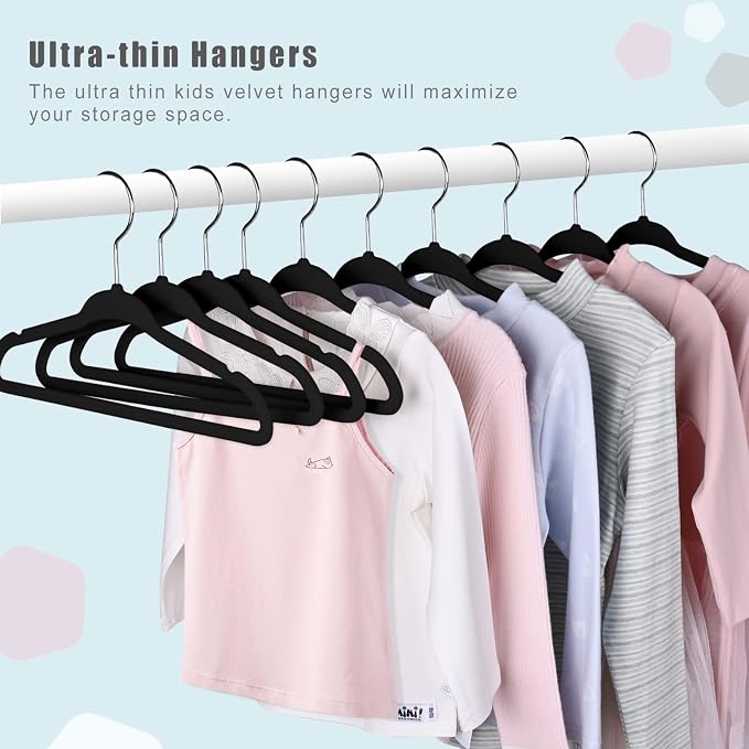 BAGAIL 50 Pack Kids Velvet Hangers 14 Inches Children's Clothes Hangers Non-Slip Baby Hangers for Infant/Toddler (Black)
