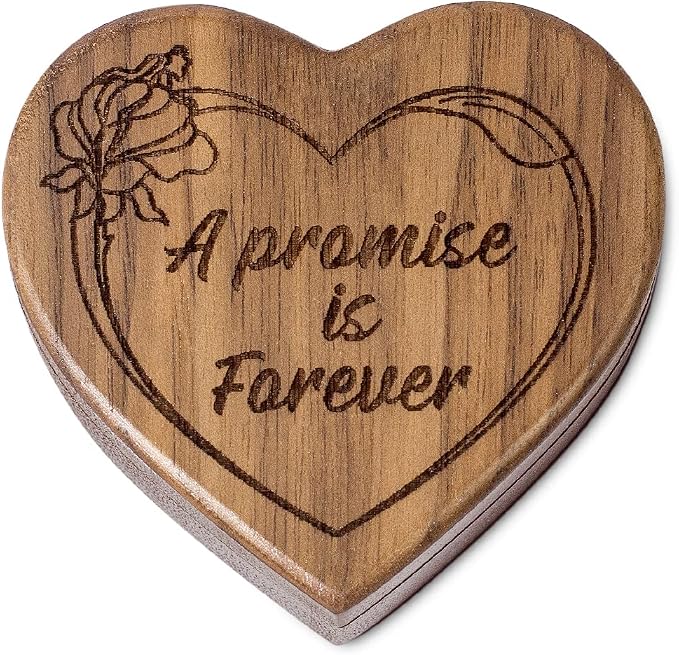 Engagement Proposal Ring Box Secret Slim Engraved Wooden Heart Case | Engrave"A Promise is Forever", Walnut Wood Ring Bearer Box Jewelry Storage Holder Display for Wedding Ceremony Commemoration