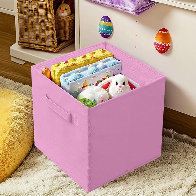 PowerKing Collapsible Storage Cubes with Handles, Fabric Foldable Bins for Closet Shelves, Durable Organization Storage Bins, 10.5'' x 11'' x 10.5'' (Lavender+Light Blue+Pink, 6Pack)