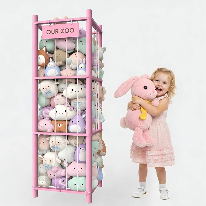 Stuffed Animal Storage Organizer, 53.5" Solid Wood Zoo Toy Holder for Kids Bedroom, Nursery & Playroom, Large Plush Toy Storage Holder, Holds 40 Plush Stuffed Animals, No-Tool Easy Assembly