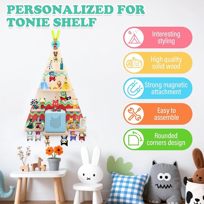 Tent for Tonies Box 1/2 Tonies Figures Organizer Storage Shelf Wall Mounted, Magnetic Display Collection 30~40 Characters Floating Shelves Storage Player