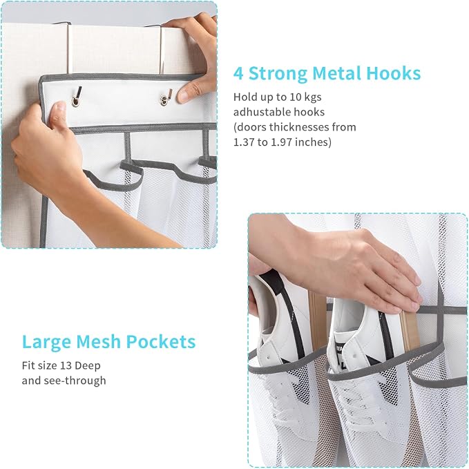 SAVERHO 40 Large Pockets Over the Door Shoe Organizer,Space-Saving Mesh Hanging Shoe Rack for Door Shoe Holder, Large Size 76.4" x 27.5" Ideal for Closet & Door Storage (White, 40 Pockets)