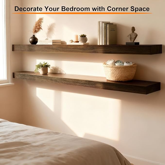 Floating Shelves for Wall,Wall Shelves for Decor Storage,Display Shelving 36 inch Set of 2,Wall Mounted Wood Shelf for Bedroom,Living Room,Bathroom,Kitchen,Brown (2pcs,Brown)