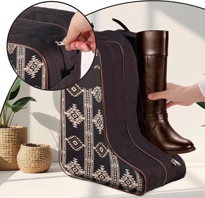 Cowgirl West Boot Bag – Fits Cowboy Boots Up to 17 Inches, Western Travel Case with Southwest Aztec Pattern, Dual-Zipper Tall Boot Storage for Rodeo, Horseback Riding & Equestrian Travel