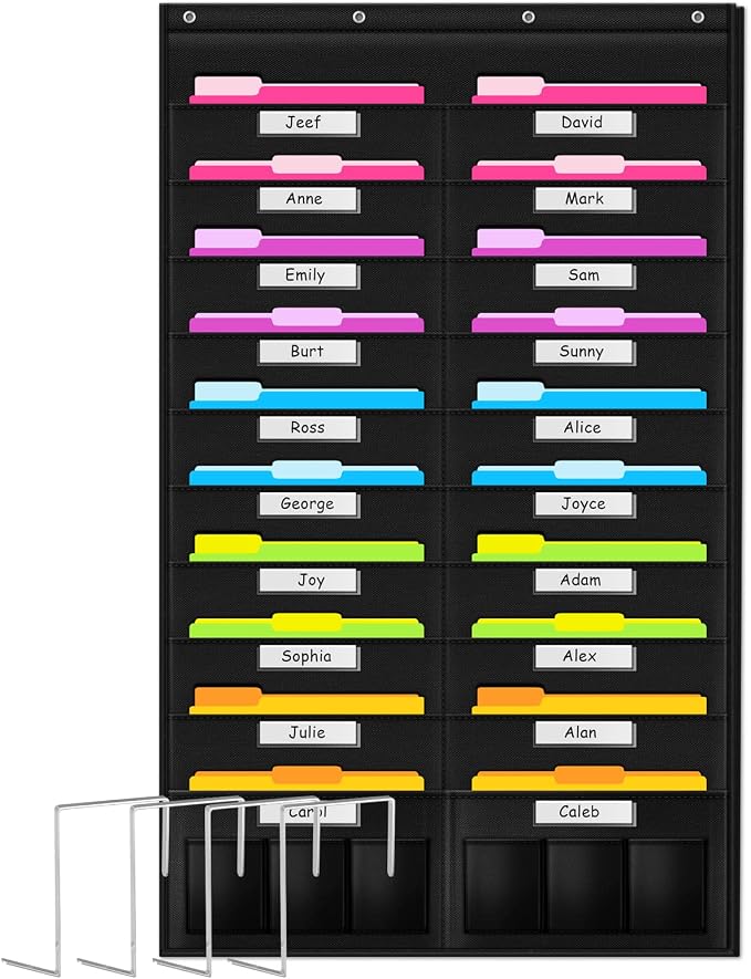 Heavy Duty Storage Pocket Chart for Classroom and Office, Clear Storage Pocket Chart for Files Folder (20+6 Pockets & Nametag)