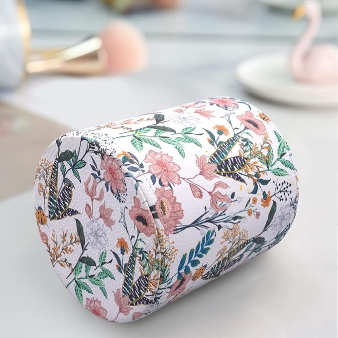 Large Capacity Floral Pen Holder for Desk, Leather Pencil Holder Pen Cup Marker Holder Makeup Brush Holder, Desk Accessories & Workspace Organizers for Home, Office, White Flower