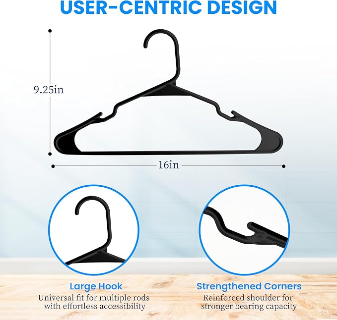 Simple Deluxe 30 Pack Plastic Hangers, Durable Clothes Hangers, Lightweight and Space-Saving Hangers for Shirts, Dresses, Coats, Pants, Black