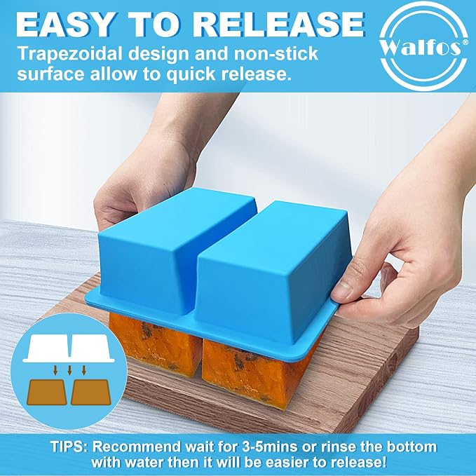 Walfos Extra-Large Silicone Freezing Tray with Lid, 1-Cup Freezer Tray for Soup, Silicone Freezer Container For Storing and Freezing, Broth, Sauce and Ice, 2 Pack