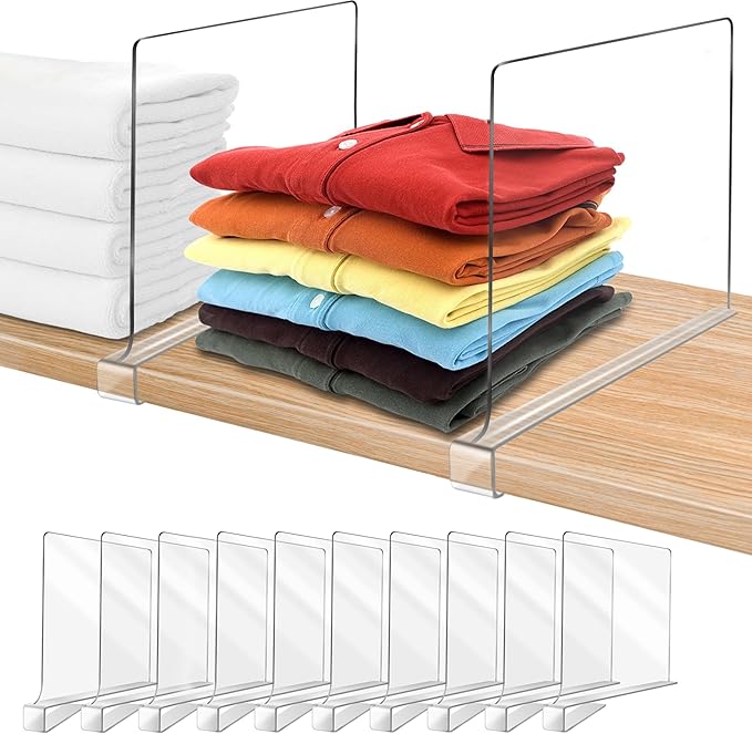 11 Inches Tall [Extra Tall Version] Shelf Dividers for Closet Organization and Storage, 10 Pack Purse Organizer for Closet Acrylic Bookshelf for Organization, Perfect for Sweater Shirts Handbags