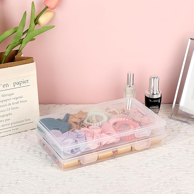 BTSKY Clear Plastic Storage Box with Flap Lid, Multipurpose Craft Organizers and Storage Box Art Supply Storage Organizer Plastic Sewing Box for Beads Pencils Sticky Notes, 4 Pack Medium Small