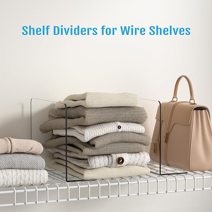 OKPOW Shelf Dividers Closet Organizer - 12" Tall X 9" Deep Acrylic Clear Sturdy Separate for Clothes Purse - Adjustable Space Saver Easy Install for Home Organization Enthusiasts 8 Pack
