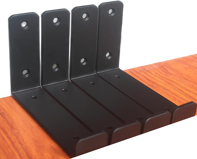 4 Pack - 5.5" L x 4" H x 1.5" W J Lip Shelf Brackets Rustic Farmhouse Iron Wall Floating Shelf Bracket Metal Shelf Bracket Industrial Shelf Supports with Screws Black
