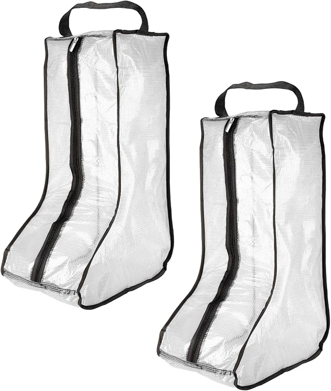 uxcell 2Pack Boot Storage Bag Portable, PVC Shoe Storage Bag with Zipper Clear Boots Cover Protector Bag for Short Boots and Tall Boots Storage Travel and Daily Use, Black Tall