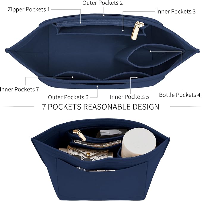 LOUKAYCCI Felt Purse Organizer Insert for Longchamp Le Pliage S Handbag Insert (Dark Blue, Small)