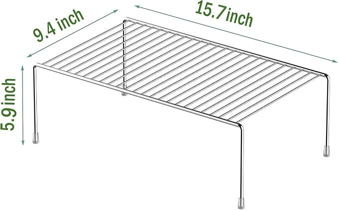 Redrubbit 2 Pack Large (15.7 x 9. 4 Inch) Cabinet Storage Shelf Rack, Rustproof Kitchen Counter and Cabinet Shelf, Storage Rack Organizer for Kitchen, Fridge, Cabinet, Bathroom, Chrome
