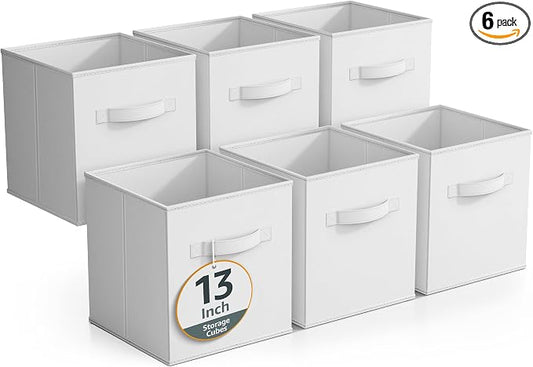 Sorbus Fabric Storage Cubes - 6 Foldable Storage Bins for Organizing Pantry, Cubbies, Toy Box - Clothes Storage & Closet Organizer - 13 Inch Collapsible Cube Baskets for Shelves with Handle