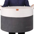 GOCAN Extra Large Laundry Basket toy storage 22"X22"X14" blanket basket Cotton Rope Woven Baskets with Handles for Living Room (Grey/Beige) XXXL