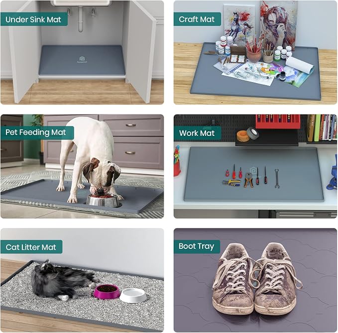Under Sink Mat, 25" x 22" Silicone Kitchen Cabinet Tray, Waterproof & Flexible Under Sink Liner for Kitchen Bathroom and Laundry Room