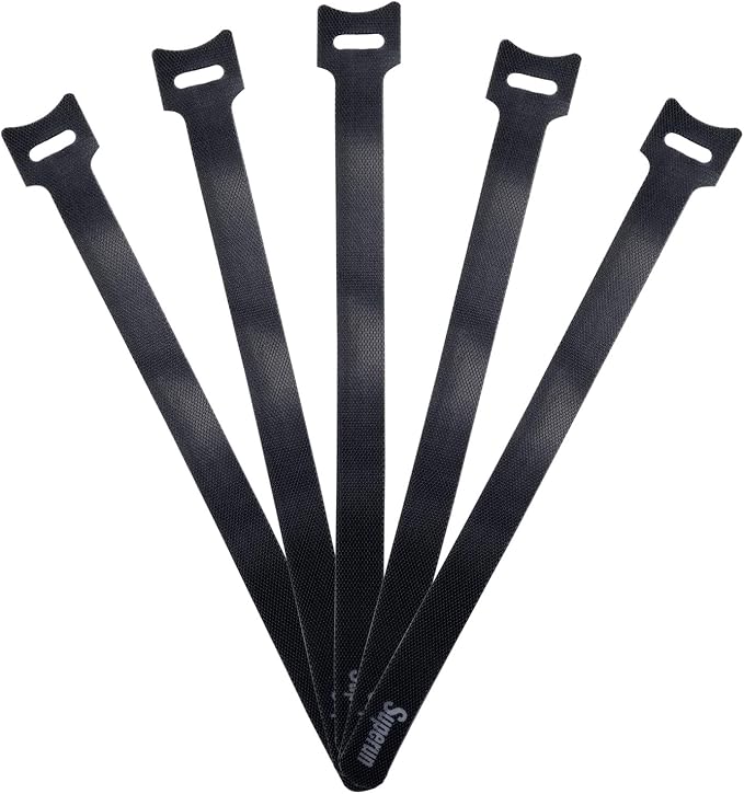 Superun 50 Pcs Black 10 Inch Fastening Cable Ties Reusable Cord Organizer, Adjustable Hook and Loop Wire Wrap Cable Management