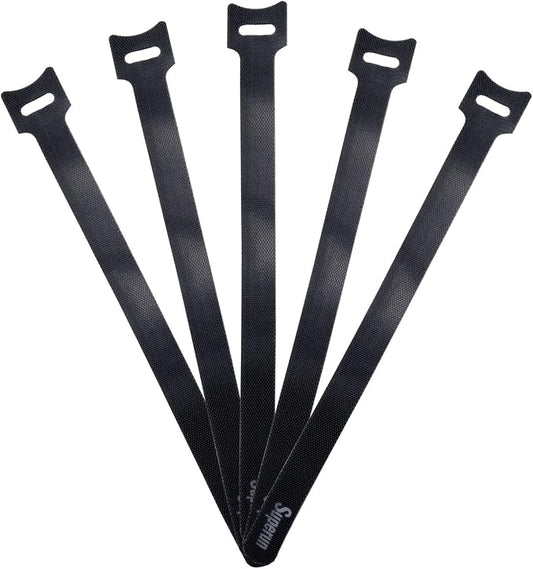 Superun 50 Pcs Black 10 Inch Fastening Cable Ties Reusable Cord Organizer, Adjustable Hook and Loop Wire Wrap Cable Management