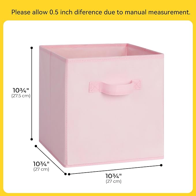 Cupic Cupid 11x11 Storage Cubes, 10 Pack Open Storage Bins with Handles, Storage Cube Organizer for Clothes and Toys, Collapsible Cube Bins for Closet, Shelves, Offices, Pink