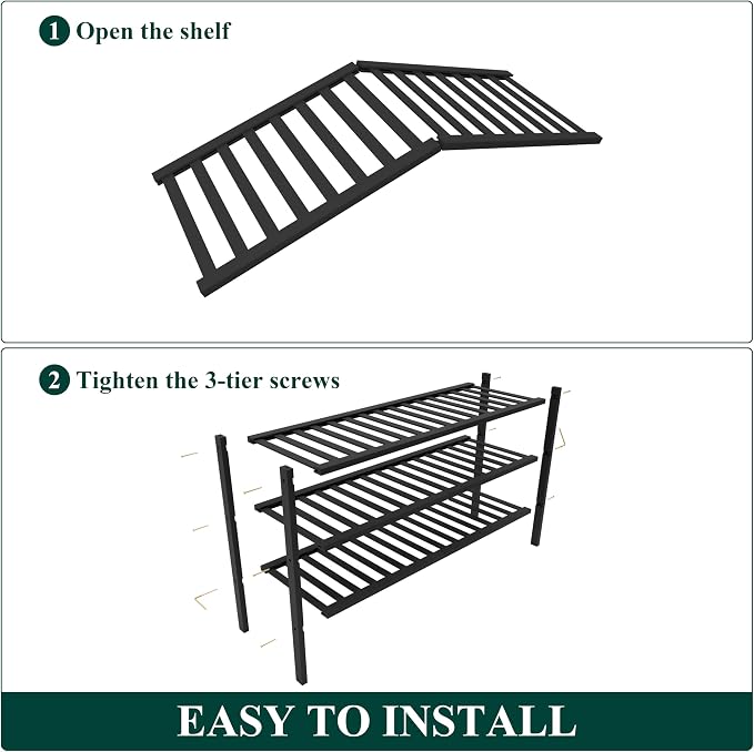 Smiry Bamboo Shoe Rack for Closet, 3 Tier Long Wooden Shoe Organizer, Stackable Wood Shoe Storage Shelf for Entryway, 14 Vertical Slats, One-piece Heavy-Duty Legs, 33.86"x11.02"x18.31", Black